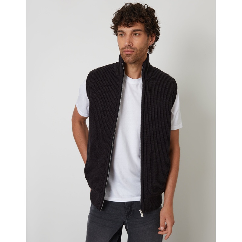 Black Knitted Quilted Gilet Black S