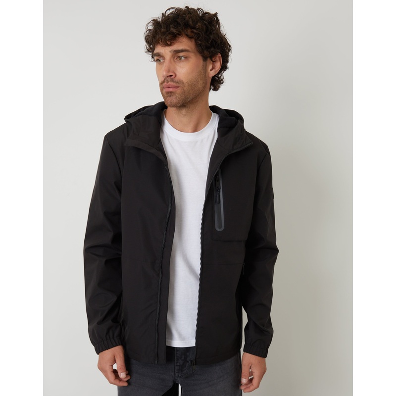 Black Showerproof Hooded Microfleece Lined Jacket Black S
