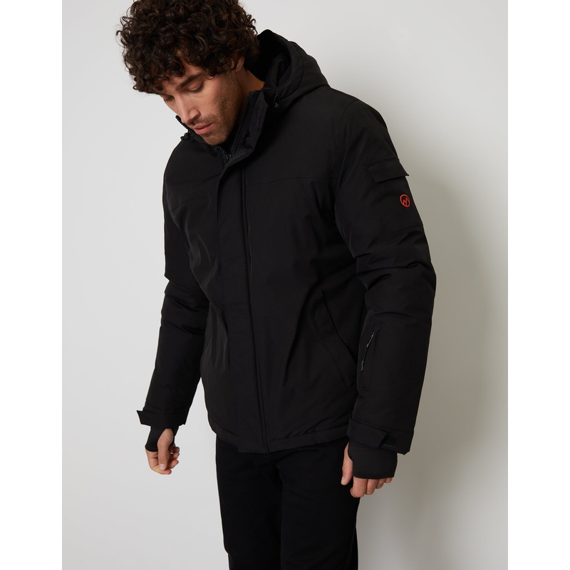 Black Showerproof Hooded Microfleece Lined Ski Jacket Black S