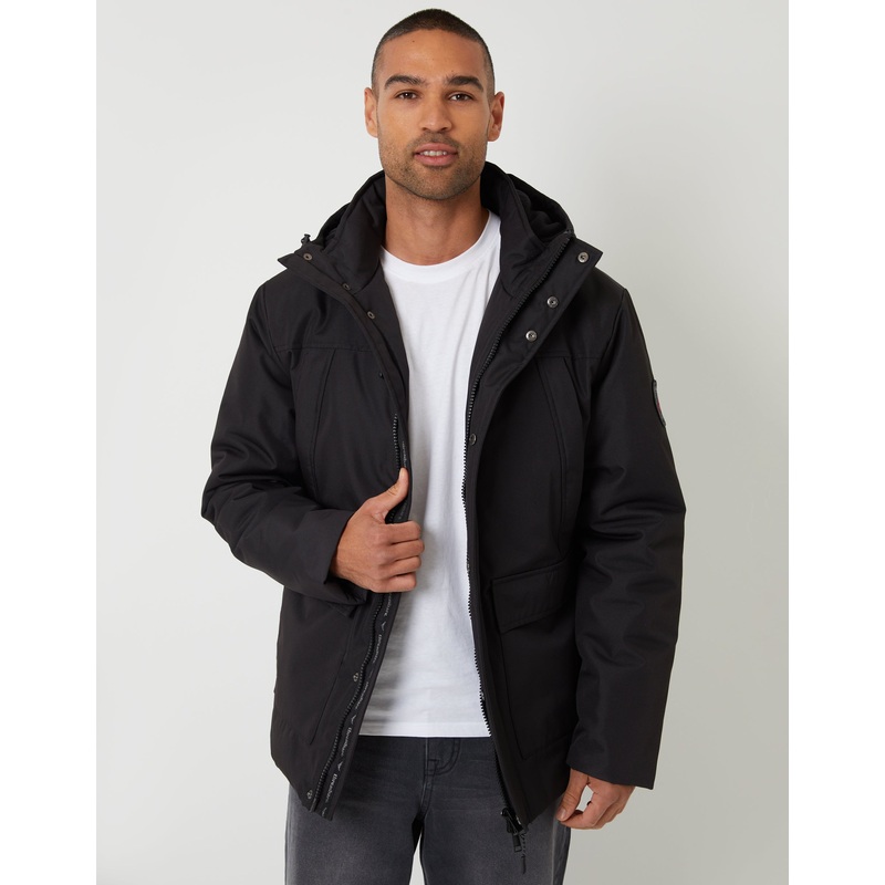 Black Showerproof Longline Hooded Padded Jacket Black S