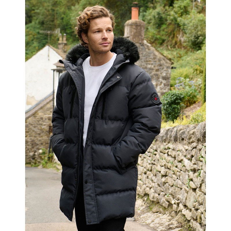 Black Showerproof Longline Quilted Parka Jacket Black S