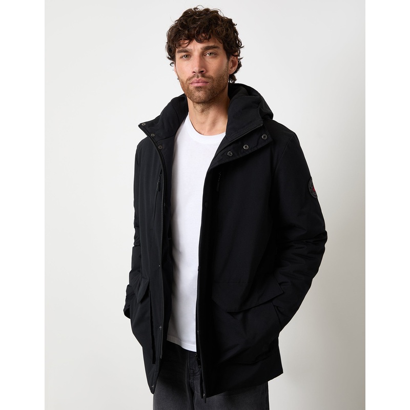 Black Showerproof Padded Hooded Coat Black S