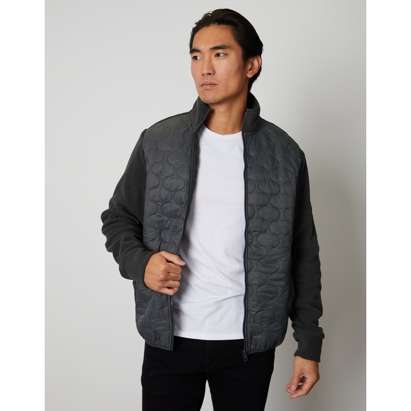Charcoal Grey Onion Quilted Fleece Zip Up Jacket Charcoal Grey S