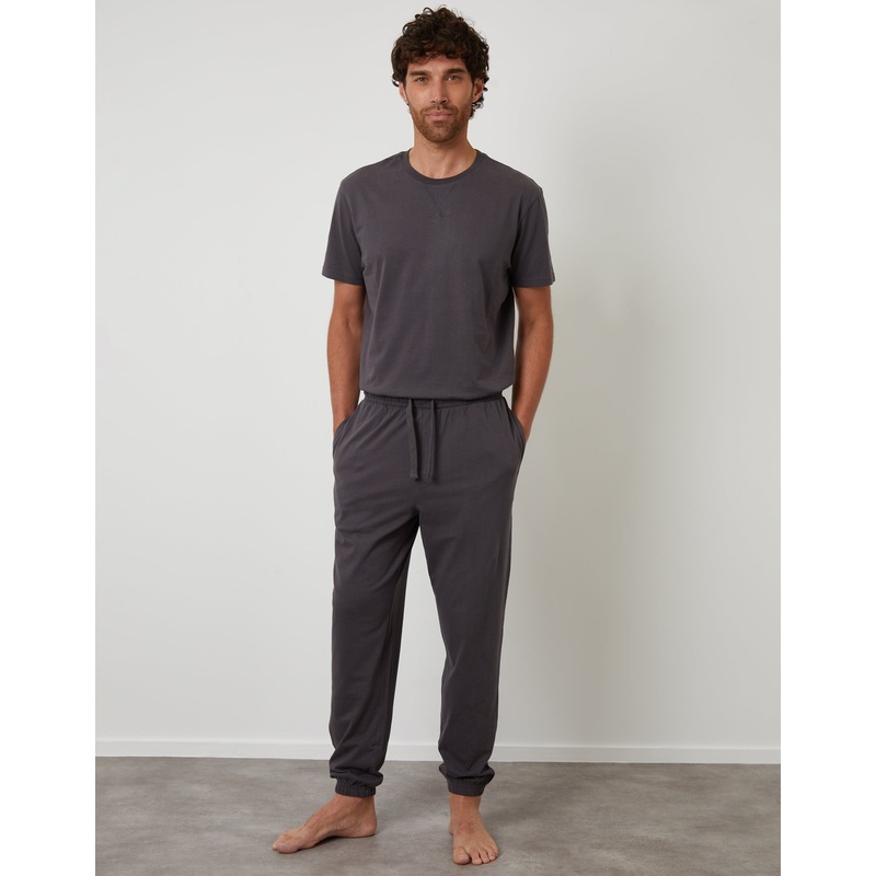 Dark Grey Peach Orangeed Cotton Pyjama Set (2-Piece Set) Dark Grey S