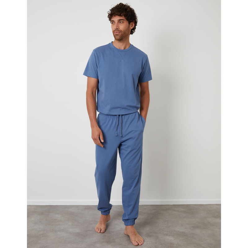 Denim Blue Peached Cotton Pyjama Set (2-Piece Set) Denim Blue S