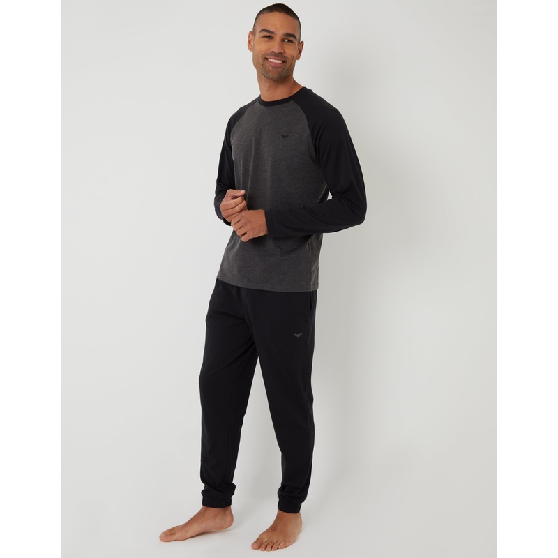 Grey & Black Raglan Sleeve Pyjamas (2-Piece Set) Grey & Black S