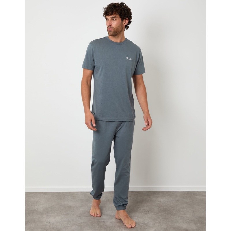 Grey Embroidered Short Sleeve Pyjamas (2-Piece Set) Grey S