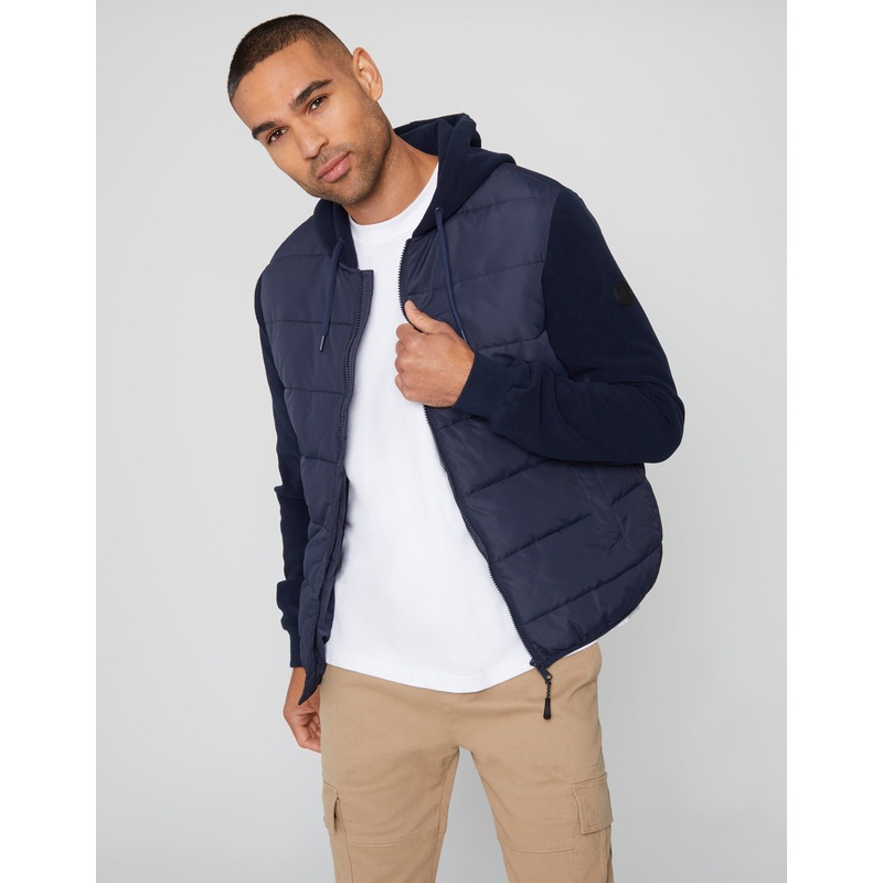 Navy Padded Contrast Sleeve Hooded Jacket Navy S
