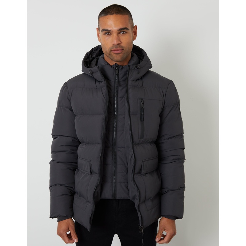 Slate Grey Showerproof Double Layer Puffer Jacket Slate Grey S
