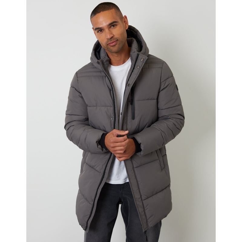 Slate Grey Showerproof Hooded Longline Puffer Jacket Slate Grey S