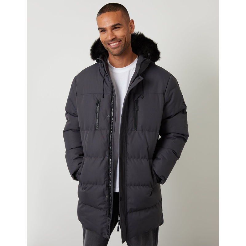 Slate Grey Showerproof Longline Quilted Parka Jacket Slate Grey S