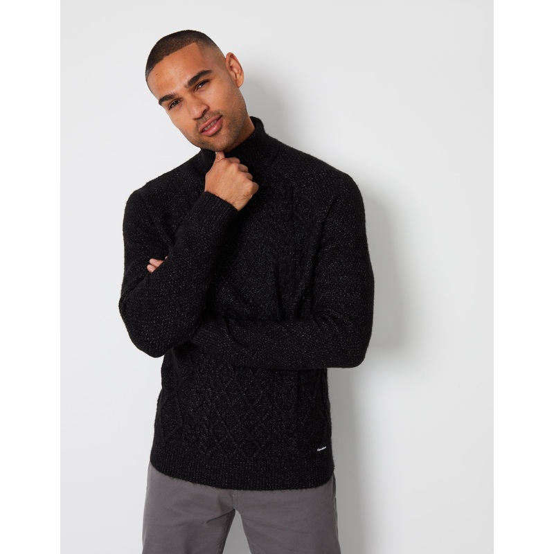 Black Cable Knit Turtle Neck Jumper Black S