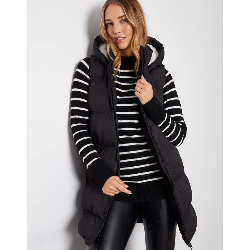 Black Padded Gilet with Borg-Lined Hood Black 8