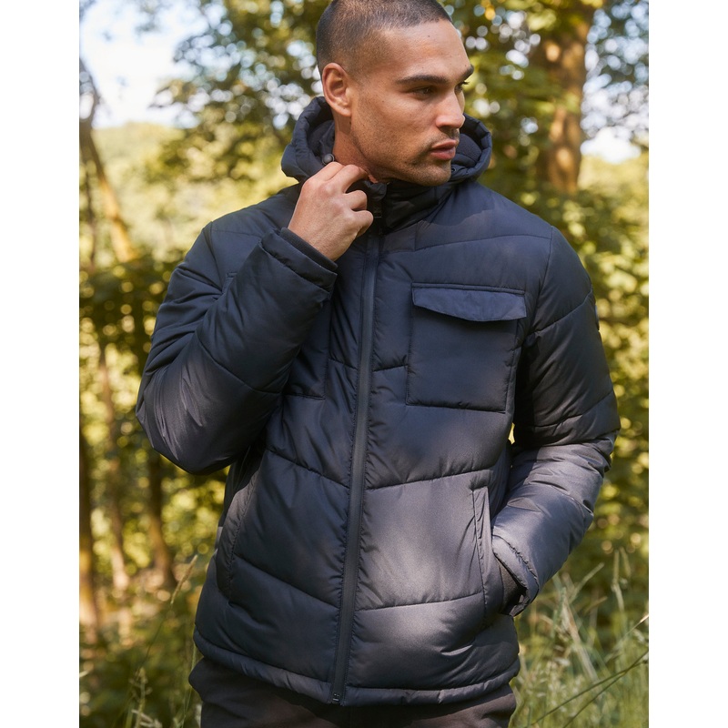 Black Showerproof 4 Pocket Hooded Puffer Jacket Black S