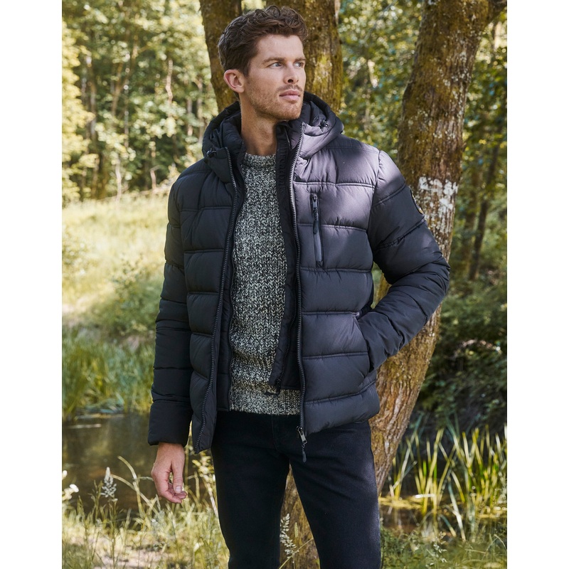 Black Showerproof Double Layer Hooded Puffer Jacket Black S