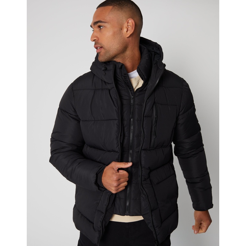 Black Showerproof Double Layer Puffer Jacket Black S