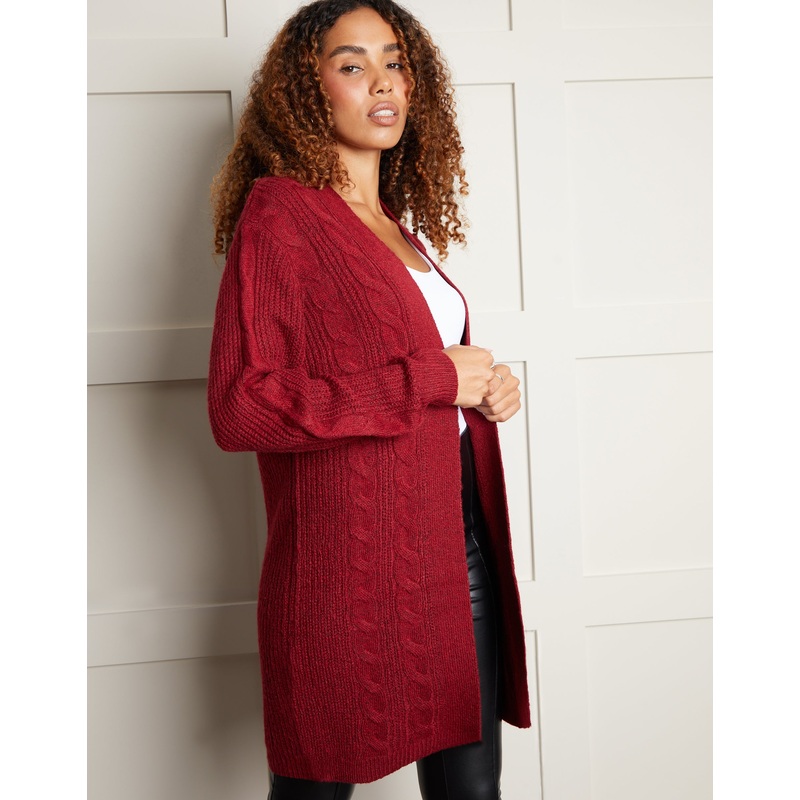 Burgundy Cable Knit Cardigan Berry Red 8