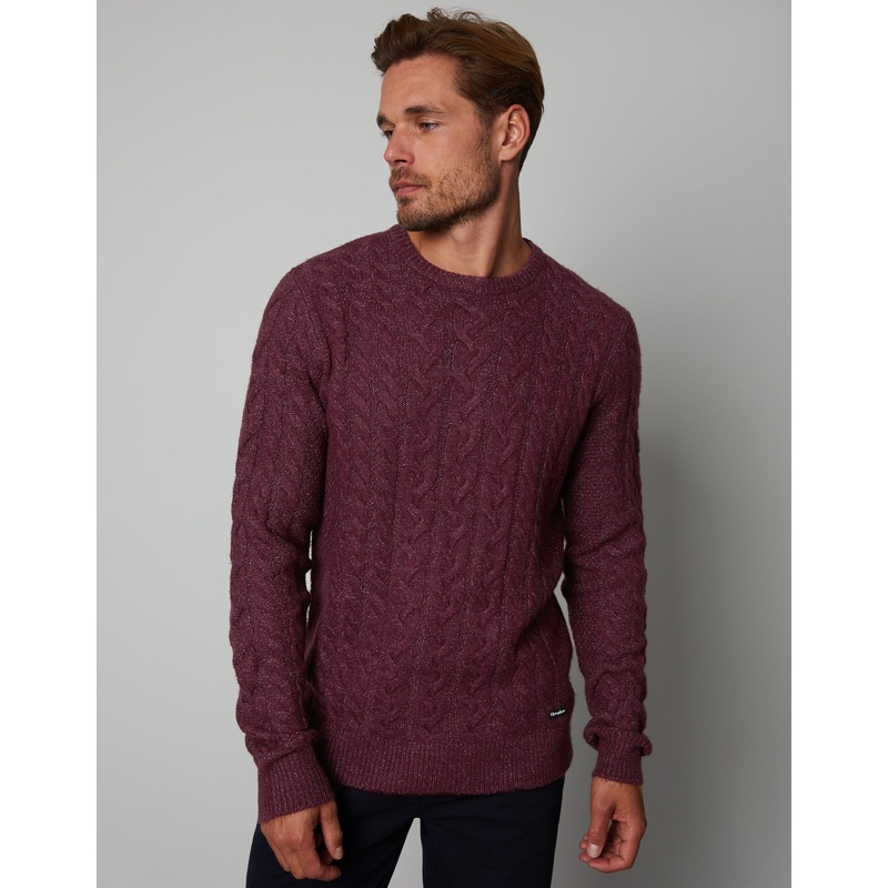 Burgundy Cable Knit Detail Crew Neck Jumper Burgundy S