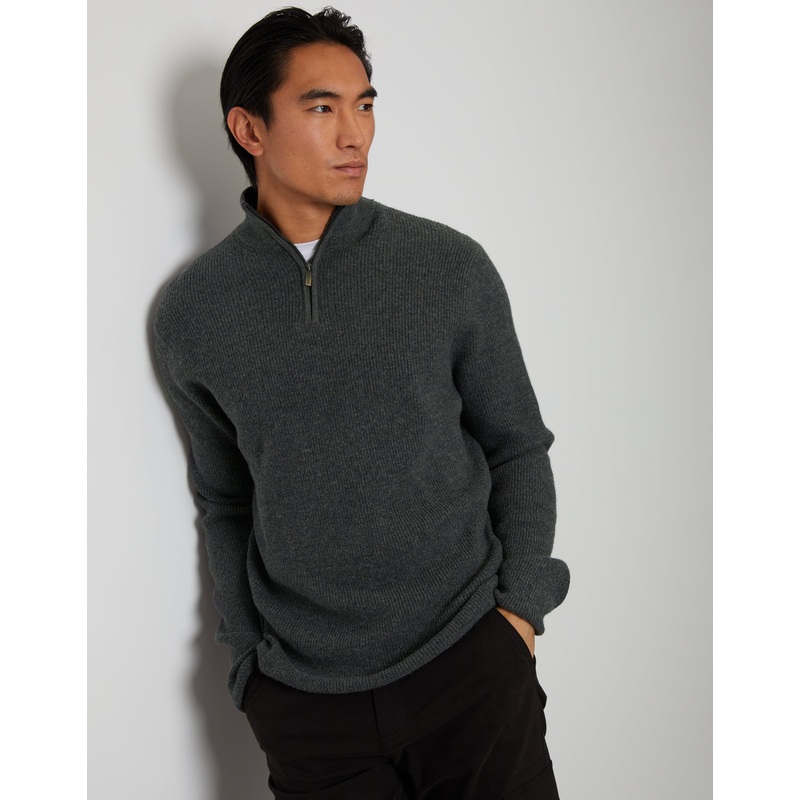 Charcoal Grey Quarter Zip Knitted Jumper Charcoal Grey S