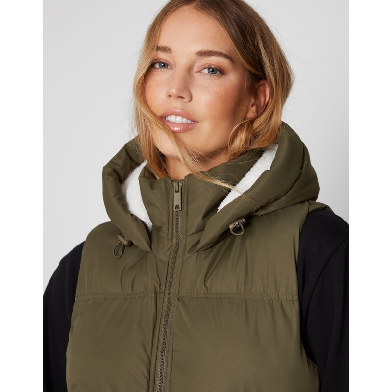 Khaki Green Padded Gilet with Borg-Lined Hood Khaki Green 8