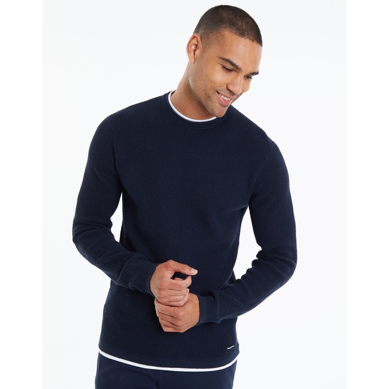 Navy Mock Tee Crew Neck Jumper Navy S