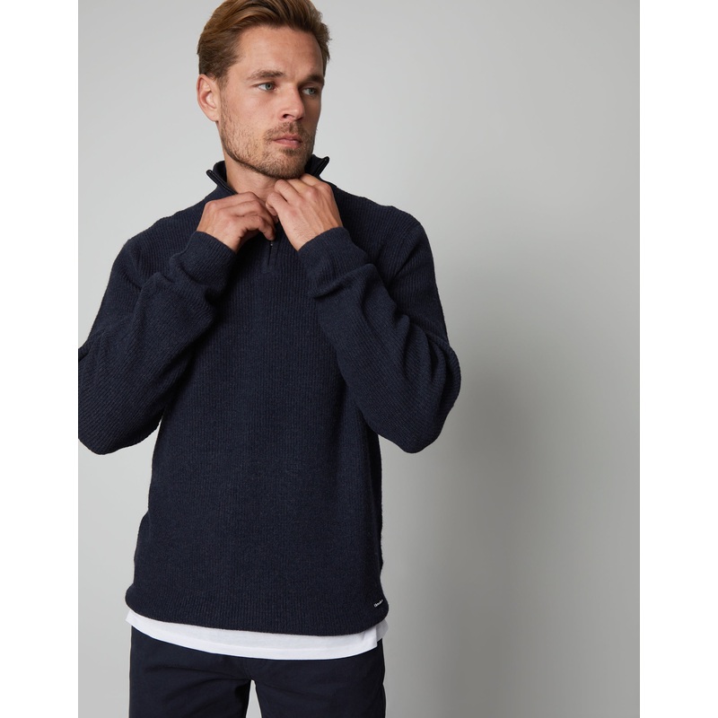 Navy Quarter Zip Knitted Jumper Navy S