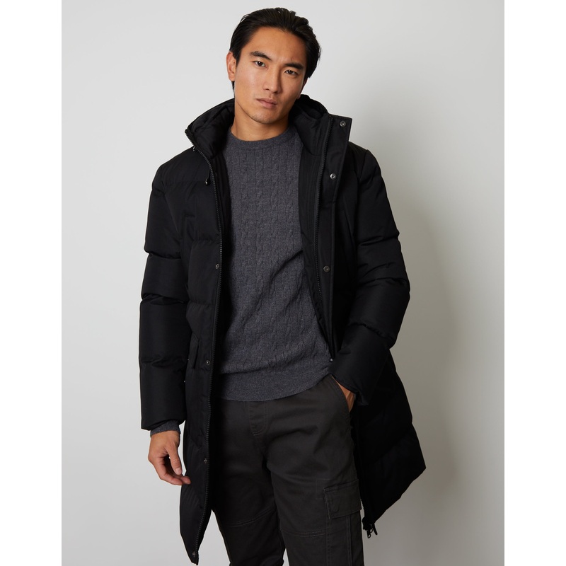 Threadbare Luxe Men’s Black Showerproof Longline Padded Coat Black S