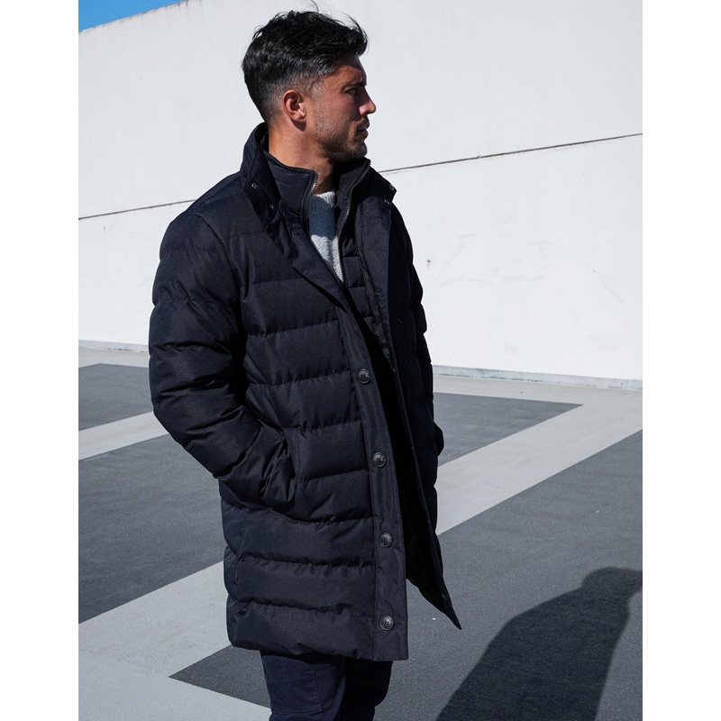 Threadbare Luxe Men’s Navy Showerproof Double Layer Funnel Neck Puffer Jacket Navy S