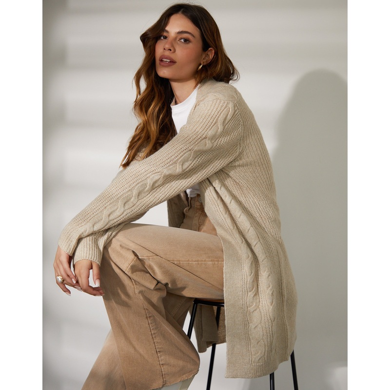 Beige Cable Knit Cardigan Beige 8