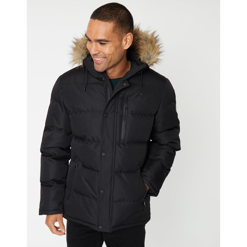 Black Showerproof Padded Parka Jacket Black S