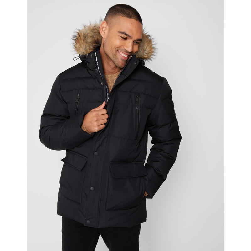 Black Showerproof Utility Padded Parka Jacket Black S