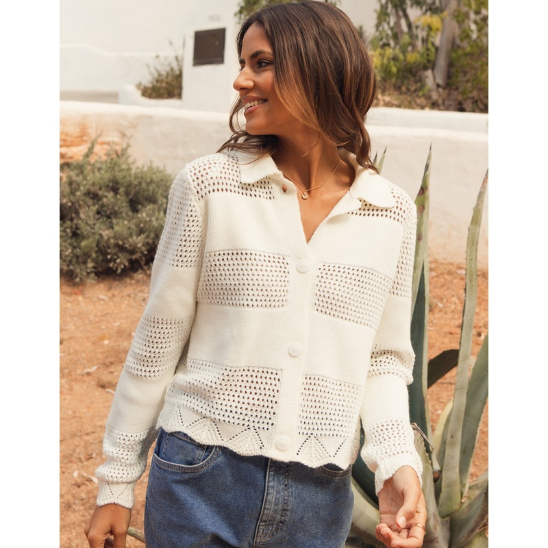 Cream Crochet Pointelle Collared Cardigan Cream 8