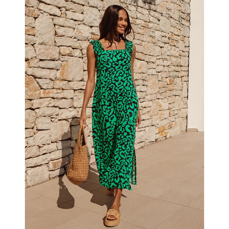 Green Leopard Print Maxi Dress Green 8