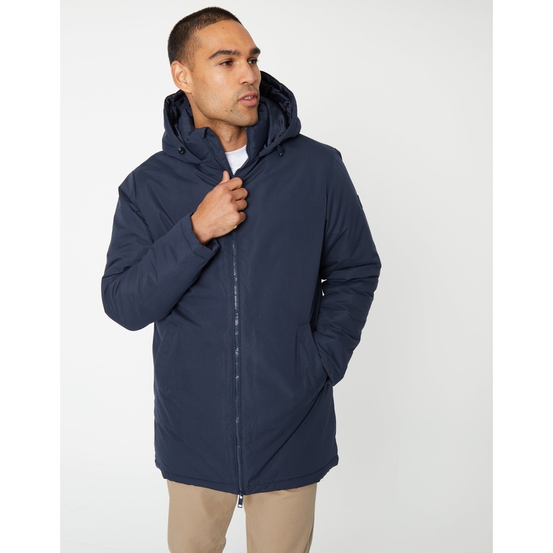 Navy Showerproof Padded Hooded Mac Navy S