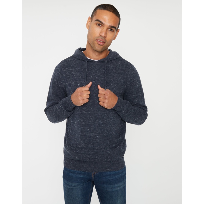 Navy Space Dye Knitted Hoodie Navy S
