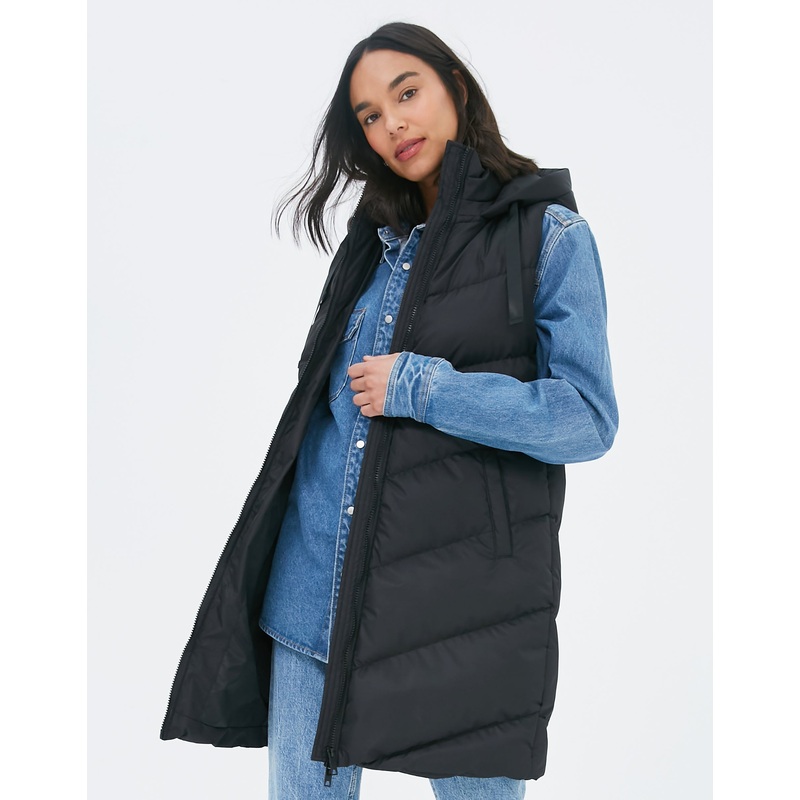 Petite Black Longline Padded Gilet Black 6-P