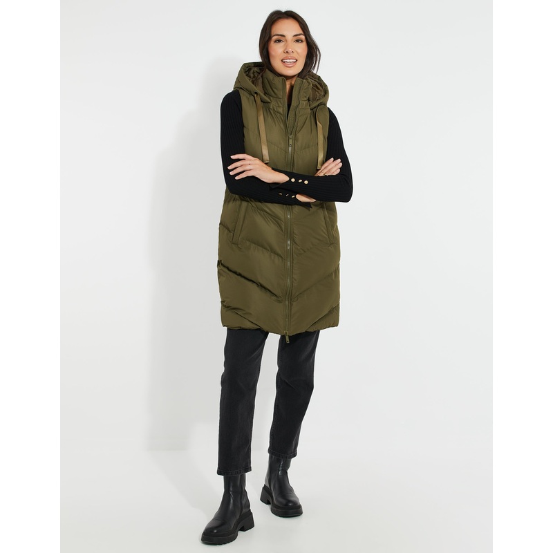 Petite Khaki Green Longline Padded Gilet Khaki Green 6-P