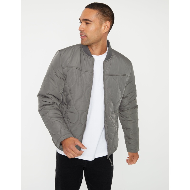 Slate Grey Onion Quilted Bomber Jacket Slate Grey S