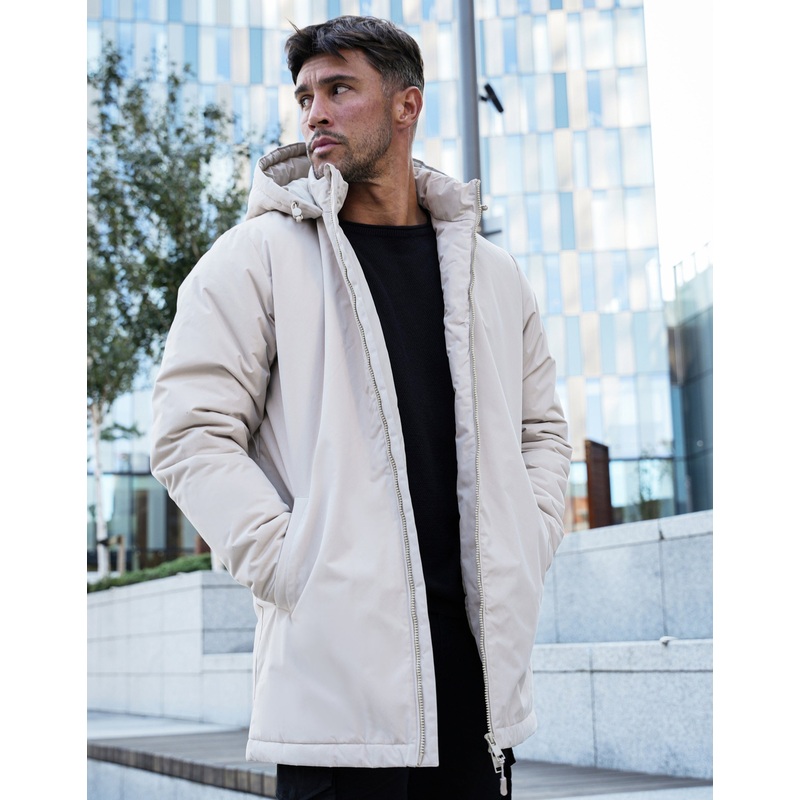 Stone Showerproof Padded Hooded Mac Stone S