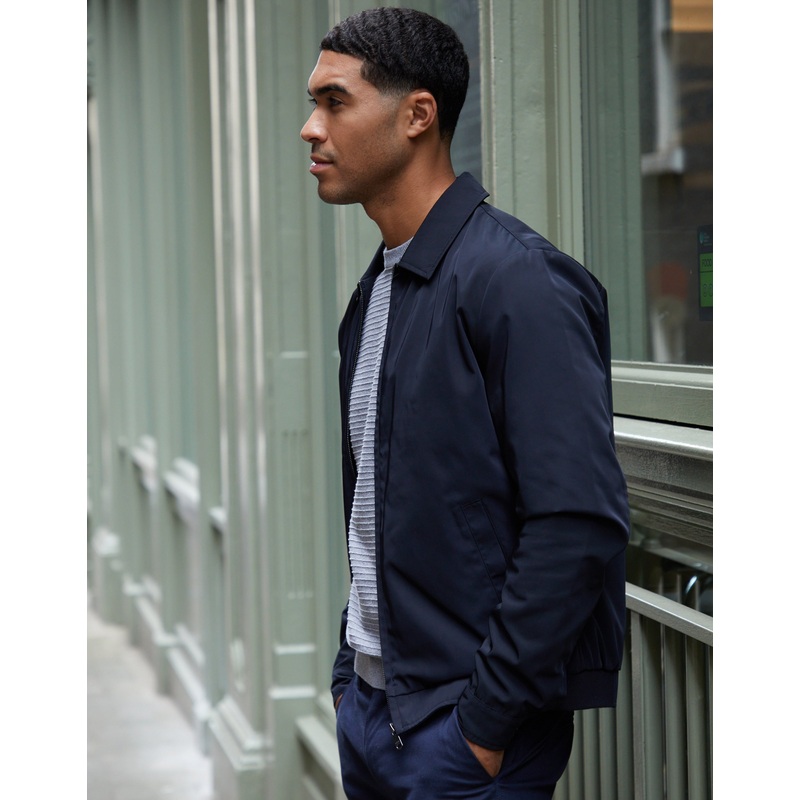 Threadbare Luxe Men’s Navy Showerproof Zip Up Collared Jacket Navy S