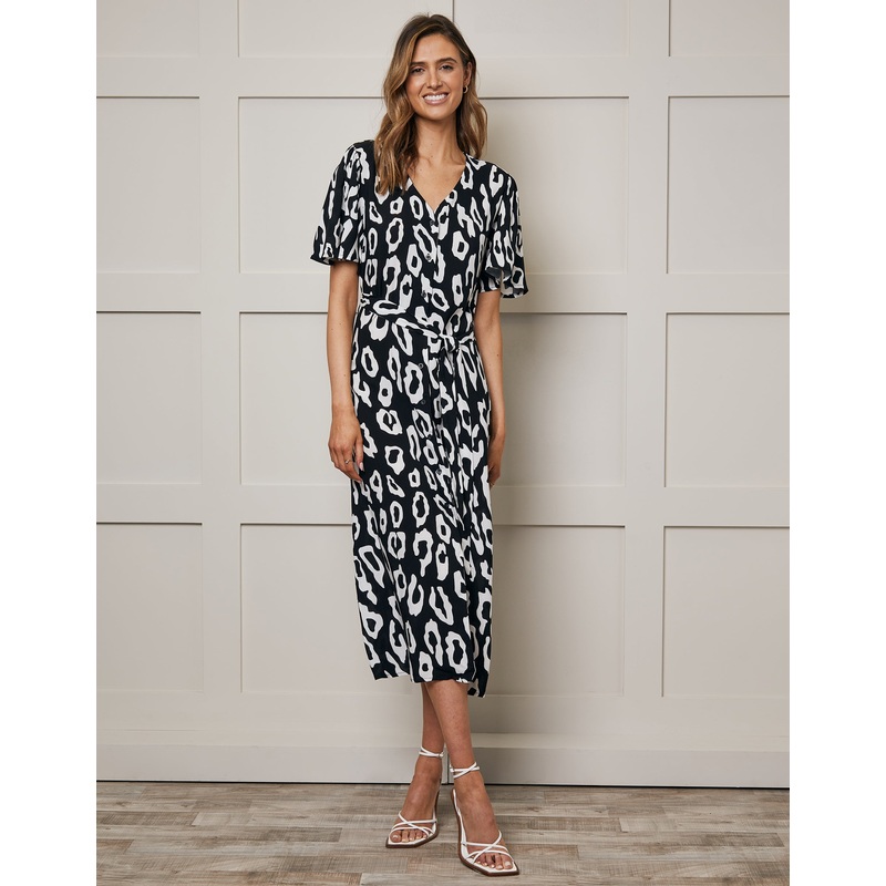 Petite Black Abstract Animal Print Midi Dress Black 6-P