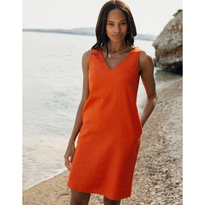 Orange Linen Blend Sleeveless Shift Dress Orange 8