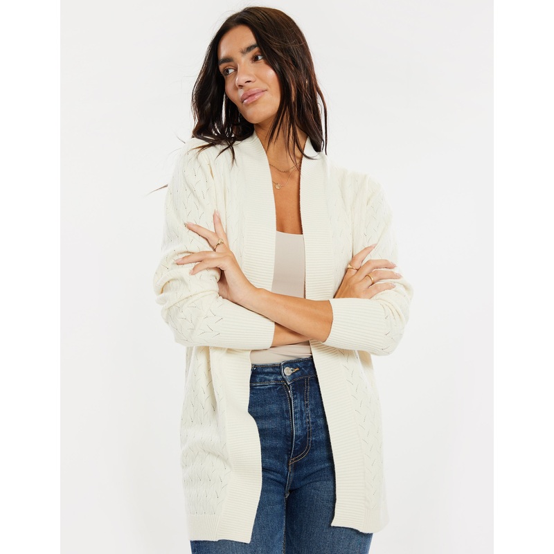 Cream Pointelle Knit Cardigan Cream 8