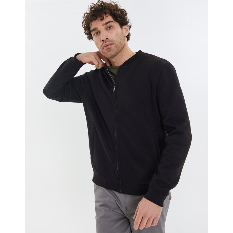 Black Zip Up Fleece Varsity Jacket Black S