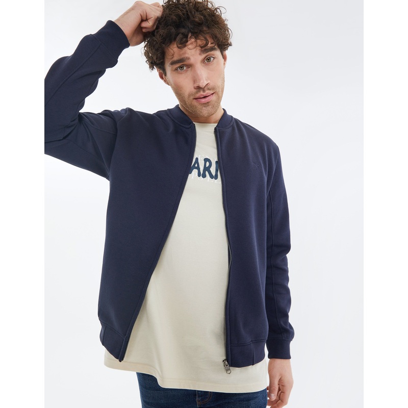 Navy Zip Up Fleece Varsity Jacket Navy S
