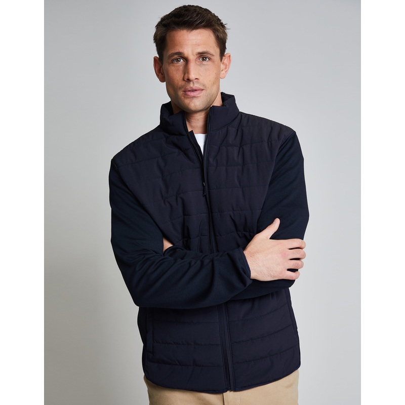 Threadbare Luxe Men’s Navy Quilted Hybrid Funnel Neck Jacket Navy S