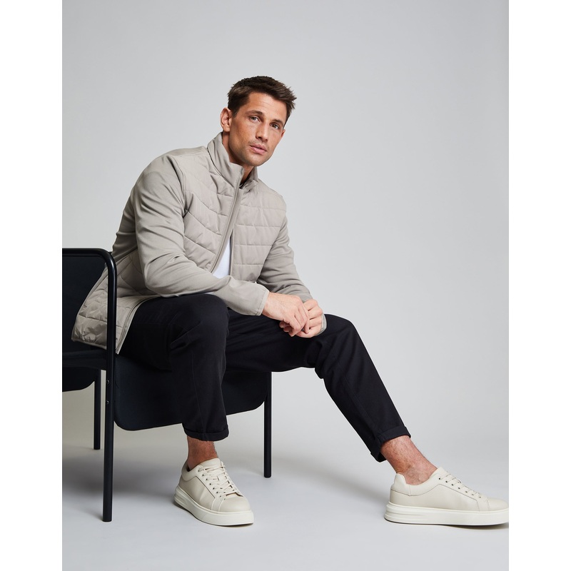 Threadbare Luxe Men’s Stone Quilted Hybrid Funnel Neck Jacket Stone S