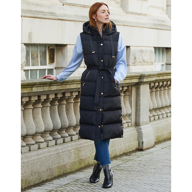 Black Longline Metallic Detail Padded Gilet Black 8