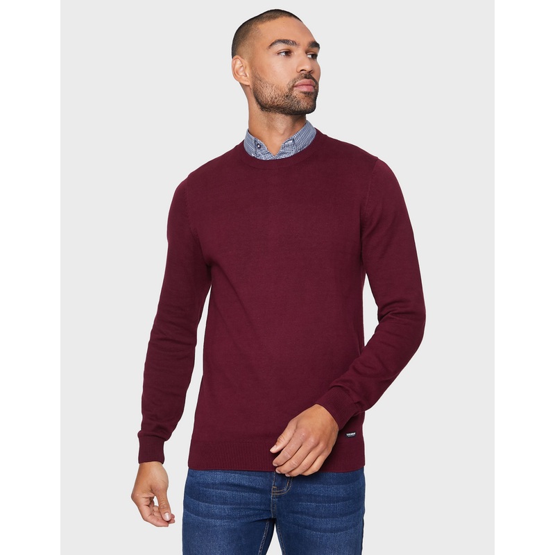 Burgundy Mock Shirt Collar Jumper Burgundy S