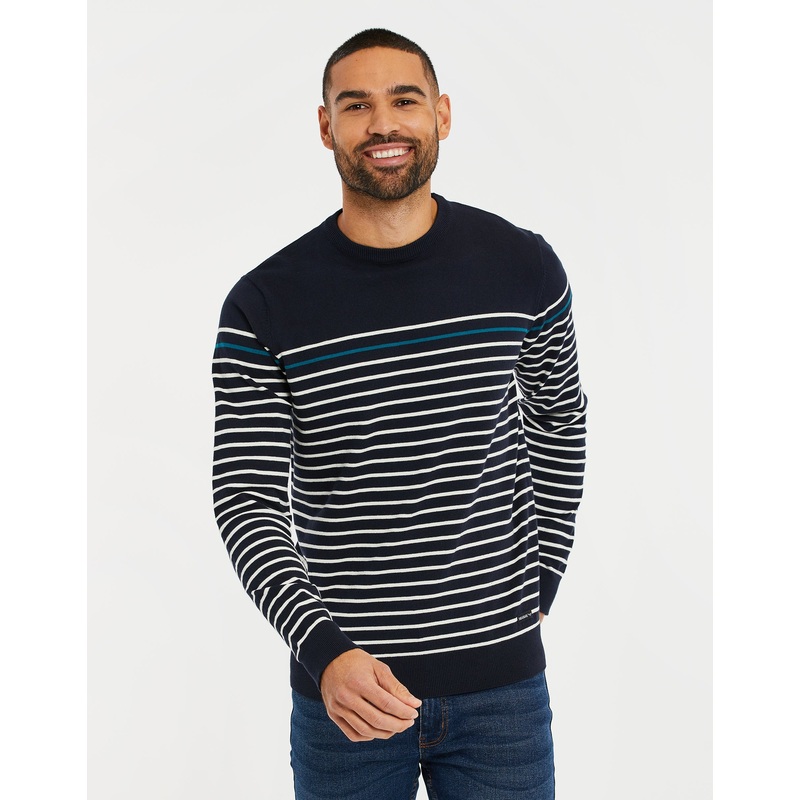 Navy Striped Crew Neck Jumper Navy S